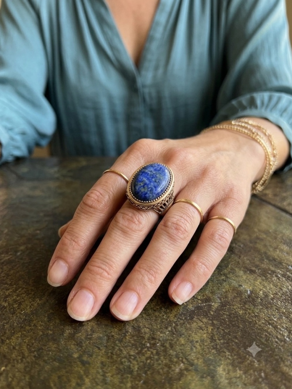 Vintage Huge BARSE Gold Tone Lapis Lazuli Statement Ring Size 9/1.2